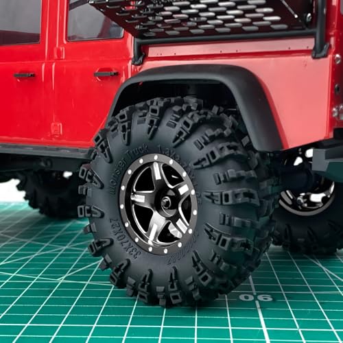 4PCS 1.3" Beadlock Wheel Tires Set Aluminum 1.3inch 5-Spoke Beadlock Wheel Hub Wheel Rim 7mm Hex ＆ 70mm/2.76inch Rubber Crawler Tires for 1/18 1/24 RC Crawler Car SCX24 TRX4M (Black) - color: Black
