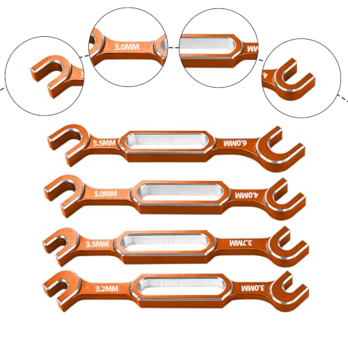 4PCS RC Wrench 3.0/3.2/3.5/3.7/4.0/5.0/5.5/6.0mm Turnbuckle Nut Ball Joint Remover RC Repair Tool for RC Crawler Car Boat Upgrade Parts, Orange - color: Orange & Silver