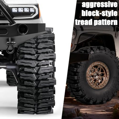 2.2 RC Crawler Tires Wheels Set, Mud Terrain Tires with Aluminum Beadlock Rims Brake Discs, 12mm Hex 5.5mm Positive Offset for Axial SCX10 SCX10 II III Pro Traxxas TRX4 TRX6 Redcat Gen8 VS4-10 - color: Bronze