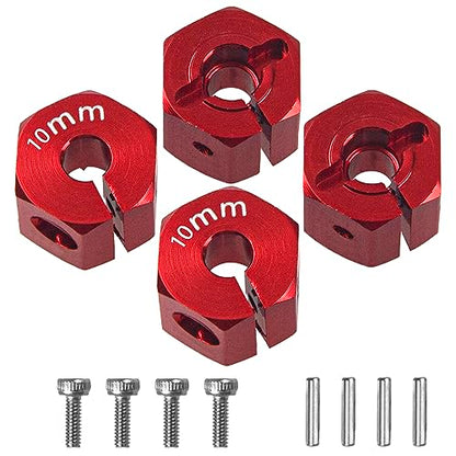 Aluminum Alloy 12mm Wheel Hex Hub Drive Adapters with Pins Screws Compatible with Axial SCX10 HSP HPI Tamiya Redcat 1/10 RC Crawler Car (10mm, Red) - color: Red, size: 10mm