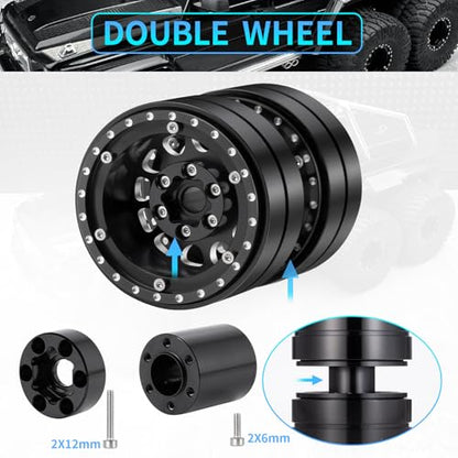RCHUBAM 5PCS 1.9" Twin Beadlock Wheels for 1/10 Scale SCX10 TRX-4 TRX6 G63 | RC Dually wheels Tractor-Trailer Design,RC Upgrade Parts - style: 5PCS