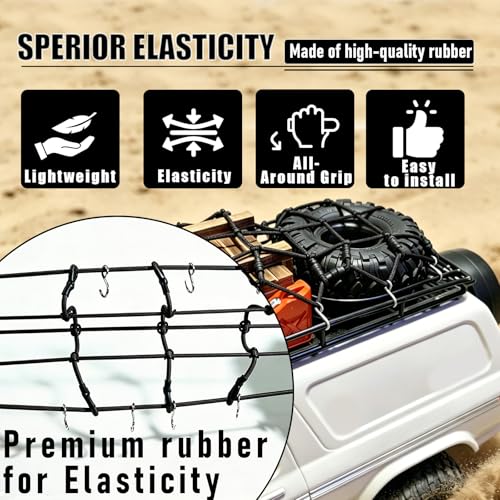 1/10 RC Elastic Cargo Net 19×12cm with Hooks, Scale Luggage Net for TRX4 | Compatible with TRX4 SCX10 D90 Axial 90046 1/10 RC Crawler Truck Accessories (Black) - color: Black