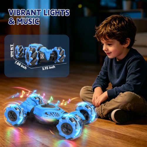 Remote Control Car - RC Drift Car Gesture Sensing Toy Boy Age 6-8-12 Gifts | Gesture Sensing RC Stunt Car for Kids Toys 6 7 8 9 10 11 12 Year Old Boy Birthday Christmas Presents with Lights Music - color: Blue