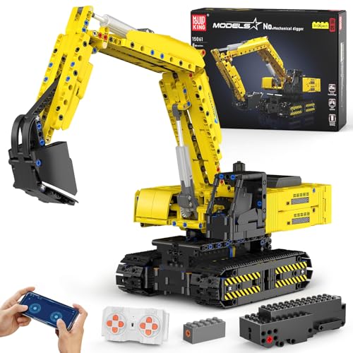 Mould King RC Excavator Building Sets, 15061 Construction Engineering Model Kits with APP Remote Control Building Kits, MOC Construction Vehicles Sets for Adult(1113PCS) - style: Mechanischer Bagger 15061