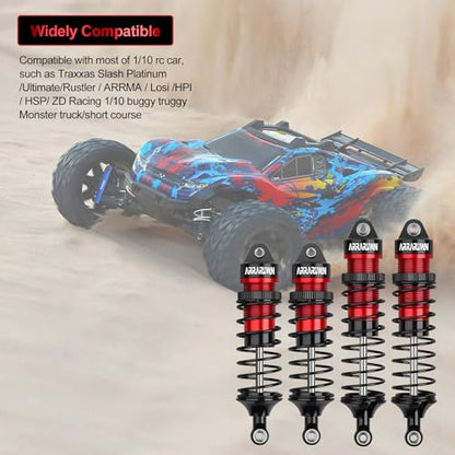 4PCS 1/10 RC Car Shocks Front & Rear Shock Absorber Damper Assembled Set | Compatible with 1:10 Scale Traxxas Slash/Rustler/Stampede/Hoss VXL 4x4 2WD Replacement Parts#5862 (Black Red) - color: Black Red
