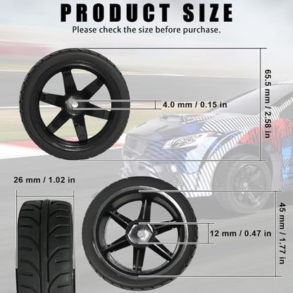 OD 2.55" On Road Rubber Tires Plastic Wheel Rims 12mm Hex for 1/10 RC Car | Compatible with MJX HSP Tamiya HPI Kyosho Traxxas Sakura Redcat WLtoys 1/10 RC On-Road Racing Touring Car (4pcs, Black) - style: B-Black