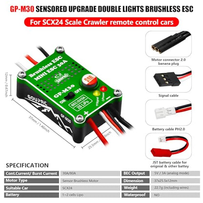GOUPRC Upgarde 30A Brushless Esc & 2204 2400KV Brushless Outrunner Motor with Transmission and Replacement Gears Combo Kit for SCX24 RC Crawler Axial 1/24 RC Car Truck - color: Green