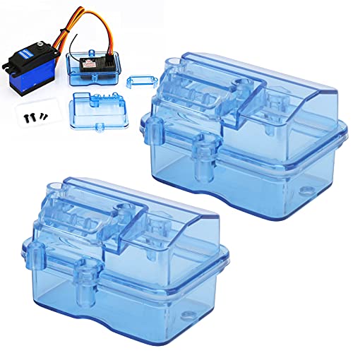 2Sets RC Receiver Box, Radio Receiver Protector Splash Proof Receiving Box with Seal Ring Screws for RC Car Boat Truck Transmitter Transparent Blue, 53x38x34mm