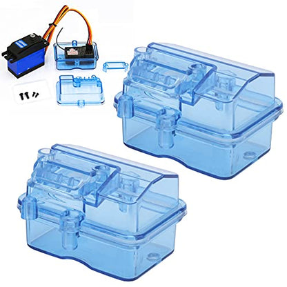 2Sets RC Receiver Box, Radio Receiver Protector Splash Proof Receiving Box with Seal Ring Screws for RC Car Boat Truck Transmitter Transparent Blue, 53x38x34mm