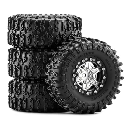 1.3" Beadlock Wheels and Tires for SCX24 TRX4M 1/18 1/24 RC Crawlers – Aluminum Rims, Rubber Tires with Foam Inserts, Easy-Install Upgrade Parts (Silver) - color: Silver 311