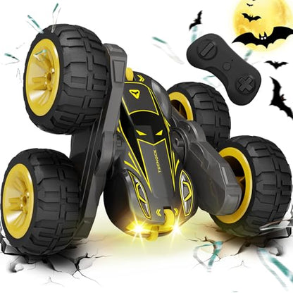 Tecnock Remote Control Car for Kids, 2.4GHz RC Cars with USB-C Easy Charging, 4WD Double Sided 360° Rotates and Flips RC Stunt Car, Toys Gift for Boys and Girls Ages 6-8, 8-12 - color: Yellow