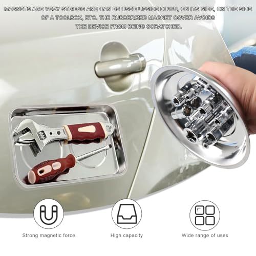 2 PCS Magnetic Parts Tray Set, Stainless Steel 3" Round Magnetic Bowl Trays for Mechanic's, Magnet Tool Parts Tray for Screws, Bolts, Nuts, Washers, Pins, Metal Parts - color: 3" Round