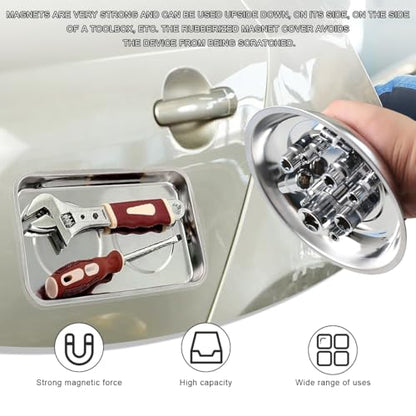 2 PCS Magnetic Parts Tray Set, Stainless Steel 3" Round Magnetic Bowl Trays for Mechanic's, Magnet Tool Parts Tray for Screws, Bolts, Nuts, Washers, Pins, Metal Parts - color: 3" Round