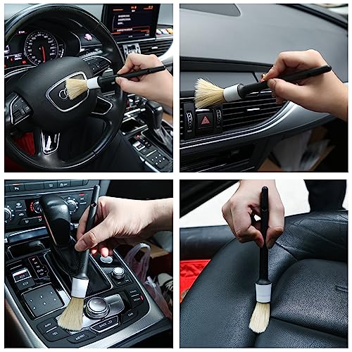HMPLL 10pcs Detailing Brush Set, White | Includes 5 Soft Car Detailing Brushes , 3 Wire Brush, 2 Air Vent Brush for Cleaning Car Interior and Exterior Detailing - color: white