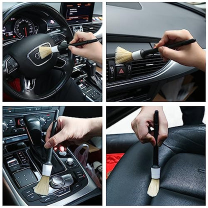 HMPLL 10pcs Detailing Brush Set, White | Includes 5 Soft Car Detailing Brushes , 3 Wire Brush, 2 Air Vent Brush for Cleaning Car Interior and Exterior Detailing - color: white
