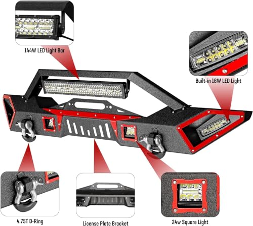 JK Front and Rear Bumpers, AAIWA Compatible with 2007-2018 Wrangler JK and JK Unlimited, Built-in Light, Winch Plate, and D-rings Textured Black - size: 2007-2018 JK Bumper with LED lights