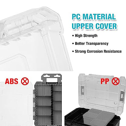 DuraTech 3-Piece Small Parts Tool Box Organizer with 14 Dividers | Stackable Clear-Lid Boxes with 14 Removable Dividers; Storage for Screws, Nuts, Bolts, Nails, Drill Bits and Small Hardware