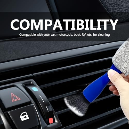 Double Head Car Detailing Brush 2-Pack - Double Ended Portable Dust Brush for Dashboard, Vents, Screens & Trim - Soft Car Cleaning Tool 2-in-1 Cleaning Tools Kit(Blue)