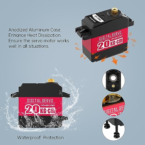 20KG RC Servo High Torque Servo Motors, Waterproof Full Metal Gear Steering Servo for 1/6 1/8 1/10 1/12 RC Car Robot DIY, Digital Servo with 25T Servo Horn, Control Angle 180° - style: 20KG-180°