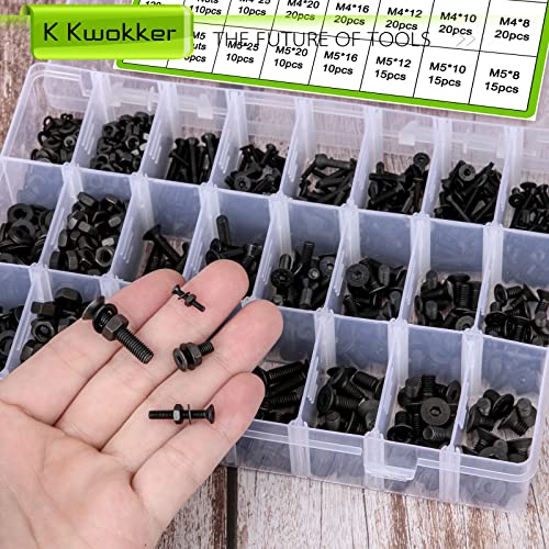 1700Pcs Screws Assortment Hex Socket Flat Head 24 Size M2 M3 M4 M5 Black Screws, Nuts and Bolts, 10.9 Alloy Steel 8MM to 25MM Metric Bolt Assortment Machine Screws, 8/10/12/16/20/25mm - size: C. M2 M3 M4 M5