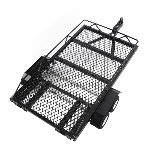 Flatbed Truck Toy, Dual Axle Heavy Duty RC Trailer, Metal Toy Trailer with Ramp and Hook for RC Crawler, Car, Farm Toys