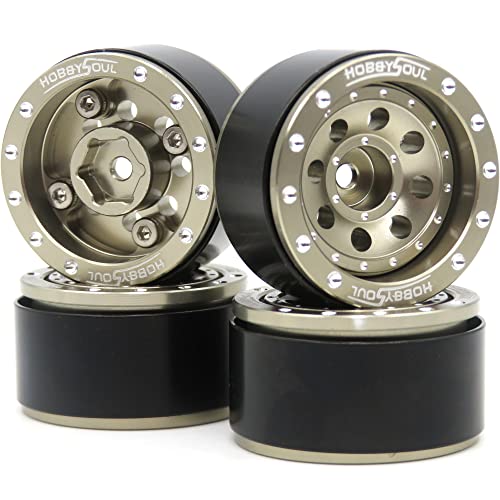 Adjustable Offset 1.0 Beadlock Wheels Champagne Color, Negative & Positive Heavy Rims 21g/Rim for Axial SCX24 90081 Other 1/24 RC Micro Crawler, (4-Pack) - color: Champagne