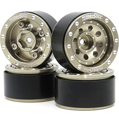 Adjustable Offset 1.0 Beadlock Wheels Champagne Color, Negative & Positive Heavy Rims 21g/Rim for Axial SCX24 90081 Other 1/24 RC Micro Crawler, (4-Pack) - color: Champagne