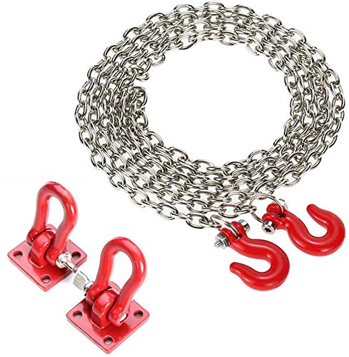 1/10 RC Rock Crawler Accessories Trailer Buckle and Tow Hooks Chain Kit for 1:10 RC Trucks Axial SCX10 Tamiya CC01 D90 D110 TF2 Car Parts - color: Red Kit