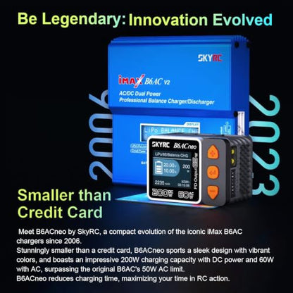 SKYRC B6ACneo Smart Charger Lipo Battery Charger, DC 200W AC 60W | PD Output 65W Battery Balance Charger Discharger for 1-6S LiPo/LiFe/Li-ion/LiHV, 1-15S NiMH/NiCd, 3S/6S Pb Battery