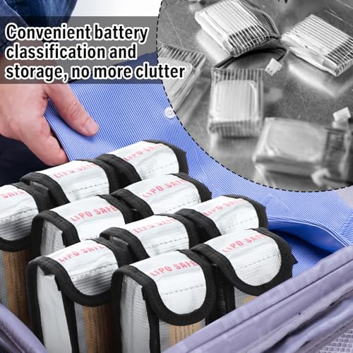 Aliceset 8 Pcs Lipo Battery Bag Lithium Battery Storage, Fireproof and Explosion Proof Bags Guard Safe Pouches 125 mm for Charging Home Travel Office Supplies - size: 125 x 50 x 64 mm