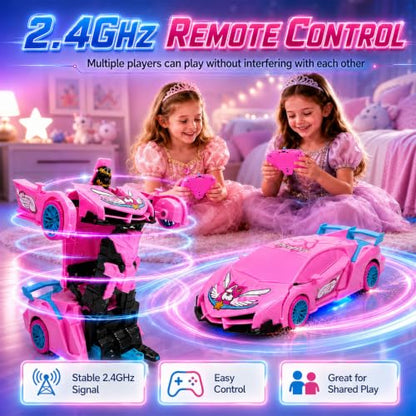 Unicorn Remote Control Car Toy for Girls, 2.4GHz RC Stunt Car with Lights | Magical 2-in-1 Unicorn Robot Car with One-Button Transformation, 360° Rotation, Racing Fun Gift Toys for Girls Ages 4-7