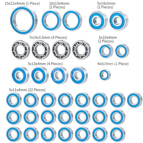Compatible with Axial for SCX10 III AXI03007 1/10 RC Crawler Car Truck Accessories Parts 38Pcs Wheel Hub Sealed Bearing Kit RC Parts
