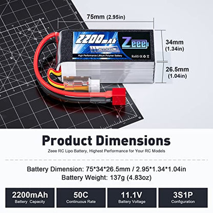 Zeee 3S 2200mAh Shorty Pack Lipo Battery 11.1V 50C Battery with T Connector for RC Car Truck Vehicles RC Boat RC Drone Airplane Quadcopter Helicopter FPV RC Hobby Models