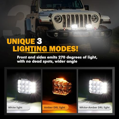 Auxbeam V-MAX Series 5" 168W LED Cube Pod 270° Side Shooter Fog Light Pods | Spot Flood Combo, Pod Light with DRL, 168W 16440LM Light Output, 3 Lighting Modes, Amber Covers, Auxiliary Ditch Lights - color: 5in Cube LED Pod