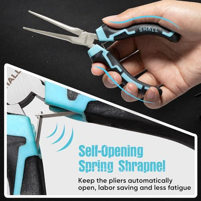 SHALL 6" Mini Needle Nose Pliers Set, 2PCS Long Nose Pliers & Bent Nose Pliers with Comfort Grip Handles, Non-Serrated Small Needle Nose Pliers for Jewelry Making, Bending Wire, Crafts, Home Repair - size: 2PCS 6"