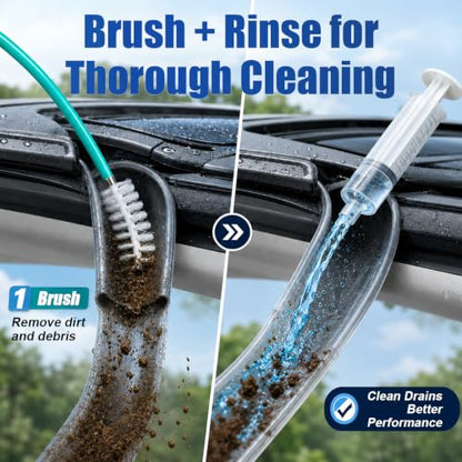 Car Sunroof Drain Cleaning Tool Kit, 118 Inch Flexible Tube Cleaning Brush with Syringe Hose, Vehicle Windshield and Trunk Wiper Hole Unclogger Accessories (Green)