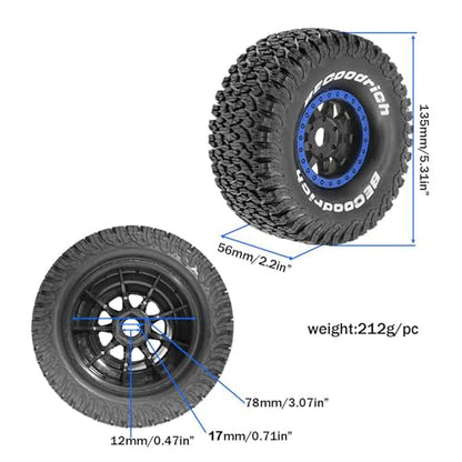 1/7 1/8 RC Short Course Truck Wheels 17mm Hex And Tires OD 5.31" Off Road Tyres For 1:7 1:8 Scale Buggy Truck Car TRAXXAS UDR FS Atom ARRMA Mojave 6S EXB YK4072 DF7 TB7 Upgrades 4PCS (Blue) - color: Blue