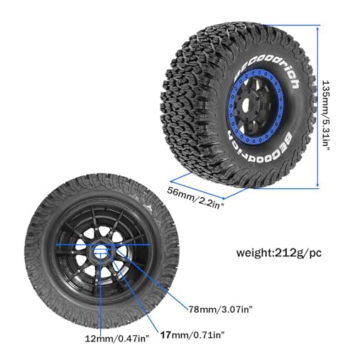 1/7 1/8 RC Short Course Truck Wheels 17mm Hex And Tires OD 5.31" Off Road Tyres For 1:7 1:8 Scale Buggy Truck Car TRAXXAS UDR FS Atom ARRMA Mojave 6S EXB YK4072 DF7 TB7 Upgrades 4PCS (Blue) - color: Blue