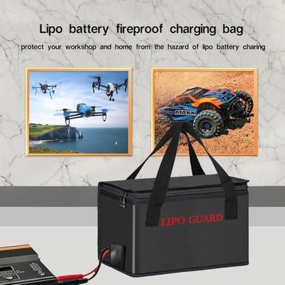 Lipo Battery Safe Bag Large Capatity Fireproof Bag for Ebike Lipo Battery Other Batteries Storage Charging Transport Home Office Travel Safe Storage Pouch - size: 260*130*150+185*75*60mm