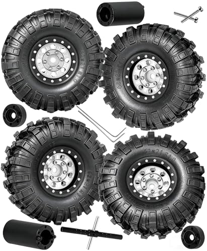 RC 1.0 Beadlock Wheels and Tires for 1/18 1/24 Trx4m SCX24 FMS FCX24 RC Crawler Car,Aluminum 4pcs RC Wheel Rim Soft Rubber Tires,RC Wheels 1.0,Silver - color: Silver (1.0 in Tires)