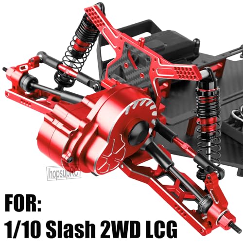Upgrades Parts for 1/10 Slash 2WD LCG,Carbon Skid Plate&Aluminum RC Shocks&Drive Shaft CVD&A Arms&Steering Block&272R Gearbox&Adjustable Links&Shock Tower&Front Bulkhead,Red - color: Red(hops Up)