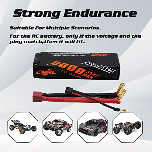 CNHL 8000mAh 2S Lipo Battery 7.4V 120C Deans Plug Hard Case (2 Packs) | Delivers extended bashing runtime with instant punch through grass, dirt, and jump landings for 1/10 and 1/8 RC trucks.