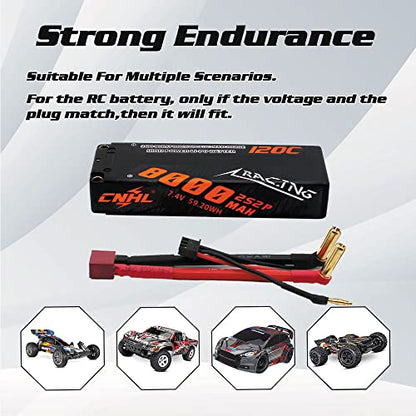 CNHL 8000mAh 2S Lipo Battery 7.4V 120C Deans Plug Hard Case (2 Packs) | Delivers extended bashing runtime with instant punch through grass, dirt, and jump landings for 1/10 and 1/8 RC trucks.