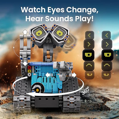Sillbird Building Robot Kit STEM Gifts for Kids 8-13 with Remote Control | Coding Robotic Set, Birthday Presents for Boy, App-Controlled, Buildable 5in1 Models, Rechargeable Toy, LED Eyes, 473 Pieces - color: Gray-blue