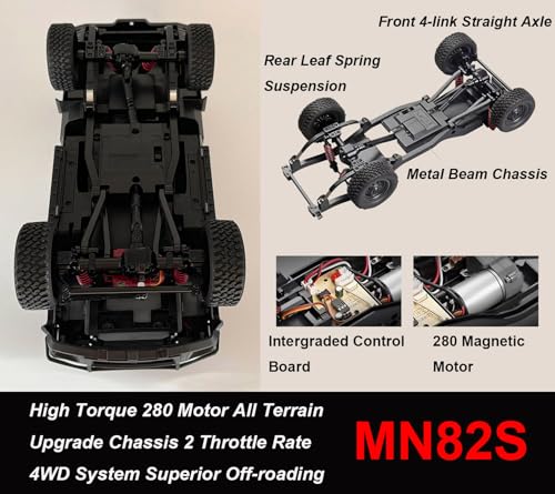 MN82S RC Crawler 1/12 Scale Remote Control Rock Crawler RC Truck 4x4 | Toyota Land Cruiser All Terrain Car Off-Road RTR 280 Motor Full Proportional Hobby Vehicle for Adult