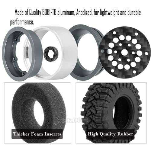 RC 1.2" Carbon Fiber Beadlock Wheels and Tires for 1/18 TRX4M,1/24 SCX24 RC Crawler Car,4PCS Carbon Fiber 1.2 Wheels Rims & Rubber Tires - E - style: 1.2 Tires - (E)