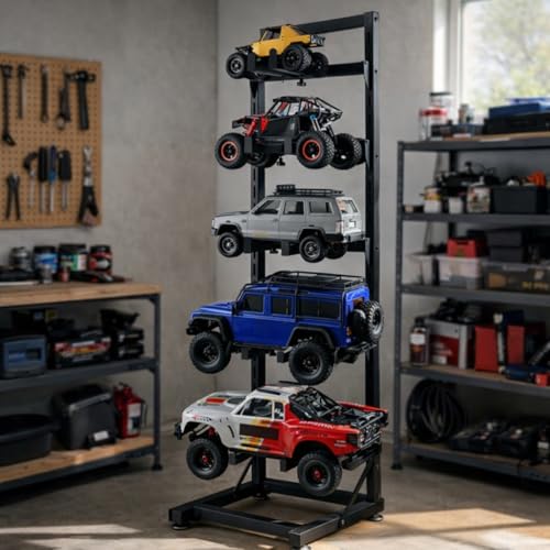 Upgraded RC Car Display Stand Compatible with TRX4, TRX4M, SCX10, FCX18 and Ascent-18, SCX24 RC Crawler Trucks, Adjustable Multilayer Storage Rack Shel for 1/8 1/10 1/12 1/18 1/24 Scale Model Cars