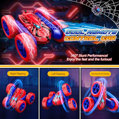 Excitobo Remote Control Car,RC Cars Boys Toys for 3 4 5 6 7 8 9 10 11 12 Year Old Boy Double Sided 360°Flip 4WD Rechargeable Drift RC Race Car Birthday Gifts Easter Basket Stuffers for Kids Age 3-12 - color: Red