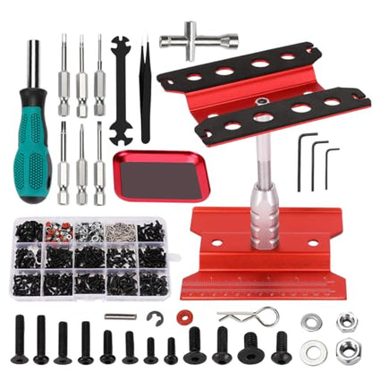 RC Car Repair Work Stand 532 PCS RC Screw Kit and RC Repair Kit for Arrma Redcat Traxxas Axial HPI Losi 1/8 1/10 1/12 1/16 Scale RC Cars Trucks Crawler - color: Red 532PCS
