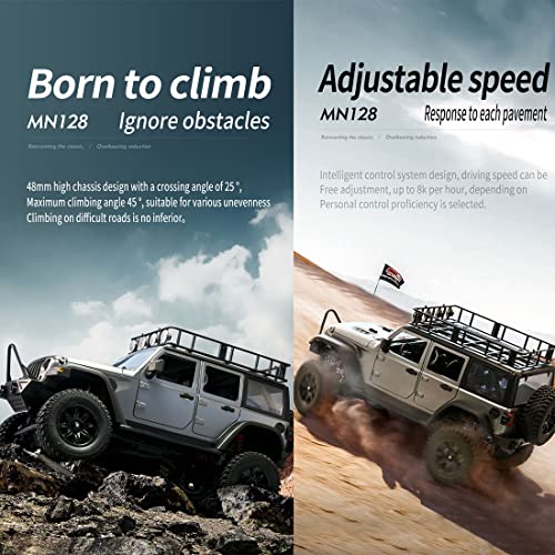 1/12 RC Rock Crawler MN-128, 4x4 4WD RC Jeep Truck, 2.4GHz Remote Control Off Road Car with LED Lights for Adults, Hobby Grade RTF Toy Vehicle Gifts（Black） - color: Black